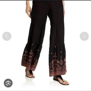 JW Los Angeles Johnny Was Linen Wide Leg Embroidered Tiered Palazzo Pants sz M